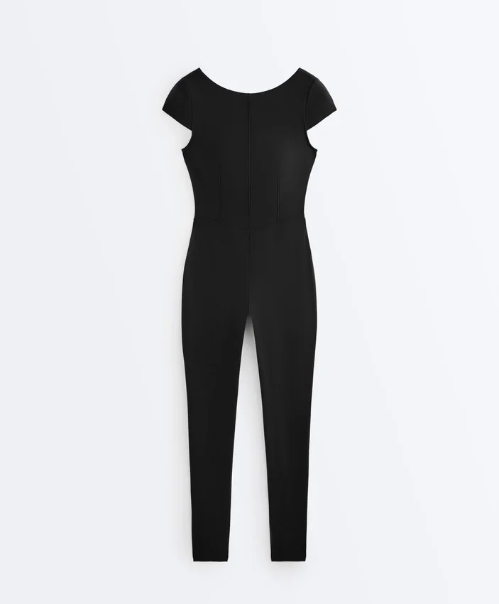Langer Compressive Jumpsuit mit kurzen Ärmeln Langer Compressive Jumpsuit mit kurzen Ärmeln