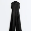 Langer Jumpsuit aus Baumwolle mit Kragen