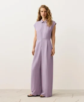 Langer Jumpsuit aus Baumwolle mit Kragen