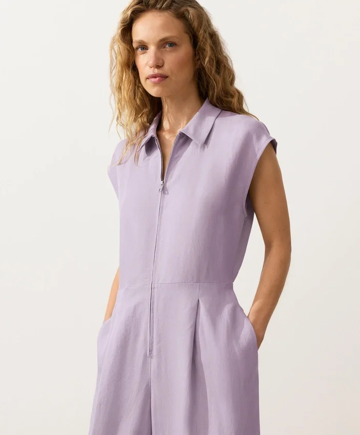 Langer Jumpsuit aus Baumwolle mit Kragen Langer Jumpsuit aus Baumwolle mit Kragen