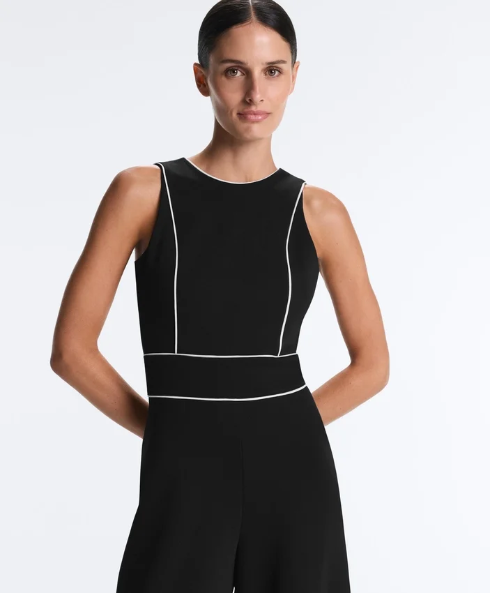 Langer Piqué-Jumpsuit mit Paspelierung aus Baumwolle Langer Piqué-Jumpsuit mit Paspelierung aus Baumwolle