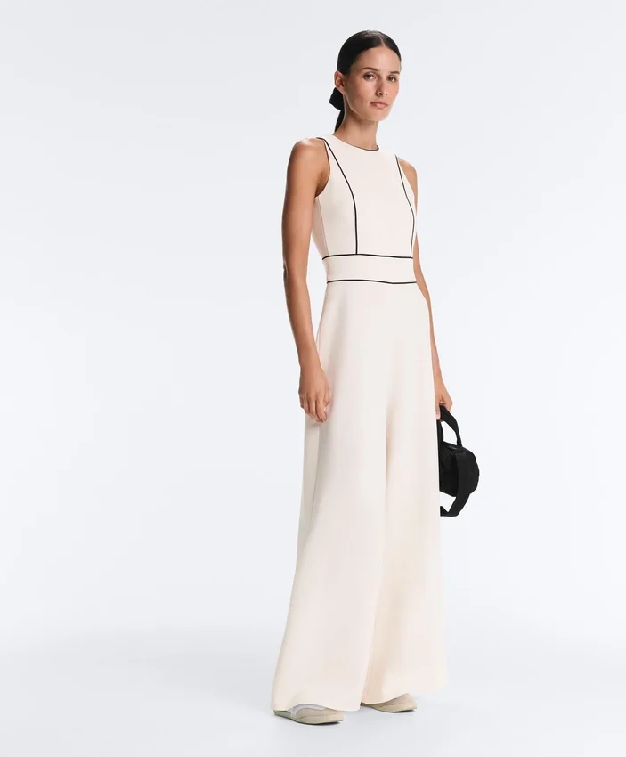 Langer Piqué-Jumpsuit mit Paspelierung aus Baumwolle Langer Piqué-Jumpsuit mit Paspelierung aus Baumwolle