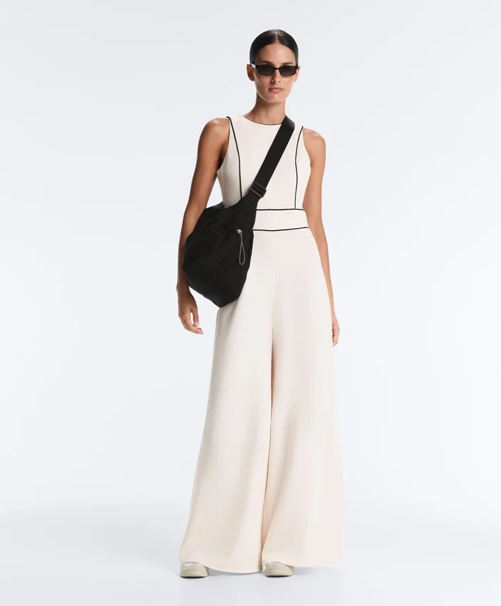 Langer Piqué-Jumpsuit mit Paspelierung aus Baumwolle Langer Piqué-Jumpsuit mit Paspelierung aus Baumwolle