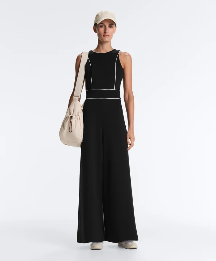 Langer Piqué-Jumpsuit mit Paspelierung aus Baumwolle Langer Piqué-Jumpsuit mit Paspelierung aus Baumwolle
