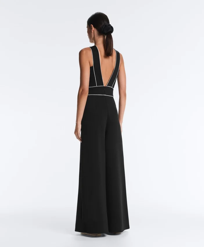Langer Piqué-Jumpsuit mit Paspelierung aus Baumwolle Langer Piqué-Jumpsuit mit Paspelierung aus Baumwolle