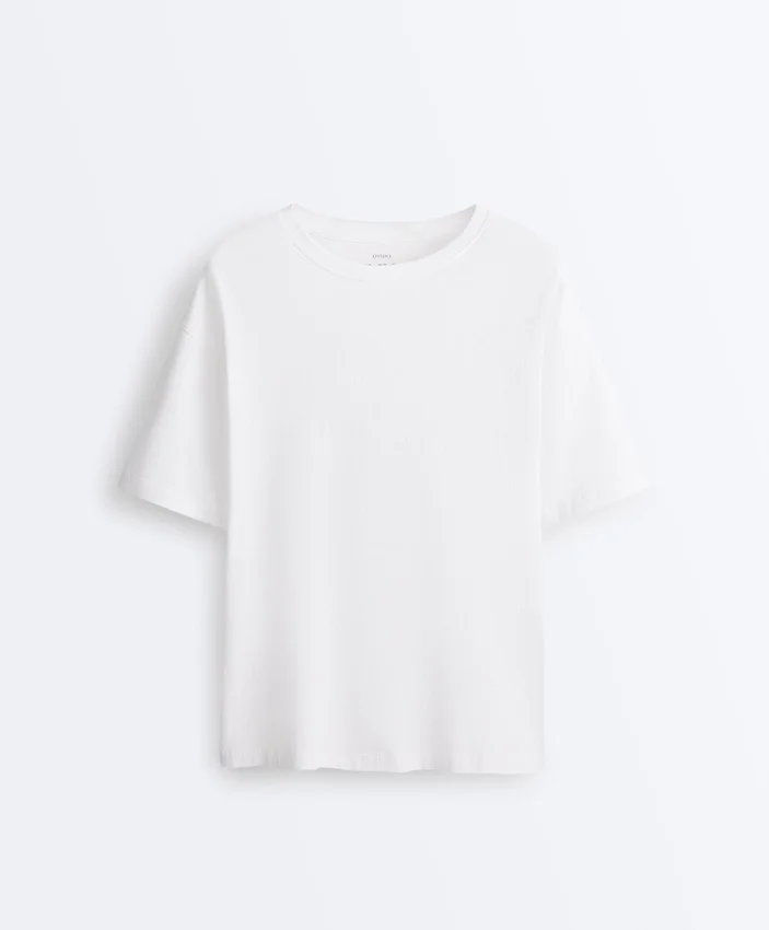 Langes, kurzärmeliges T-Shirt aus Baumwollmischung Langes, kurzärmeliges T-Shirt aus Baumwollmischung