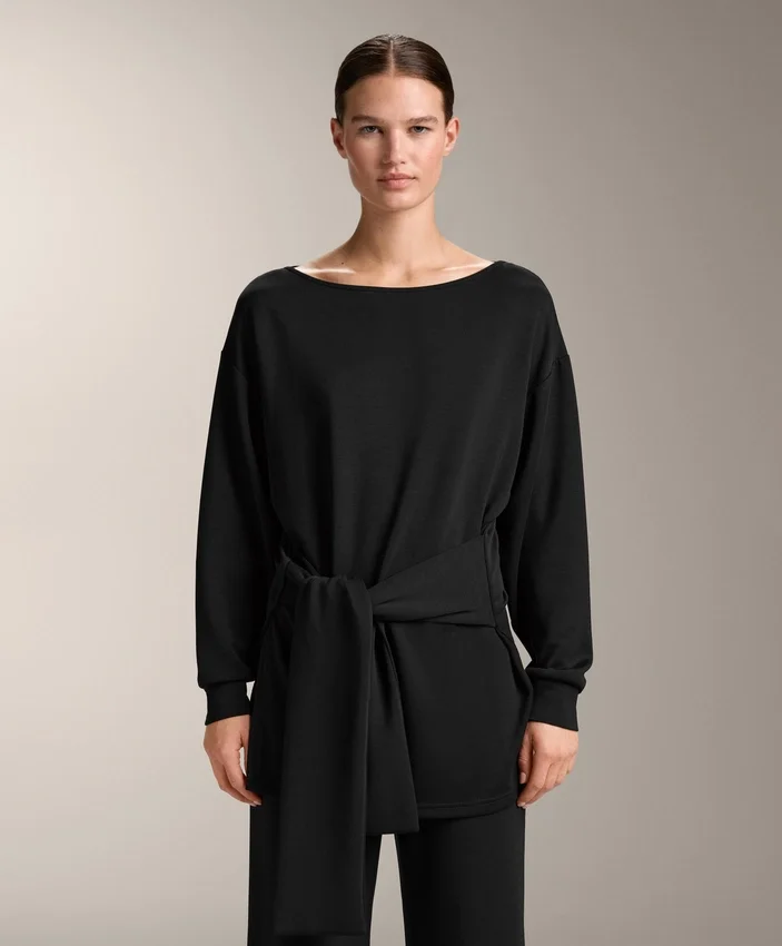 Langes Soft Touch-Sweatshirt aus Modal mit Knotendetail Langes Soft Touch-Sweatshirt aus Modal mit Knotendetail