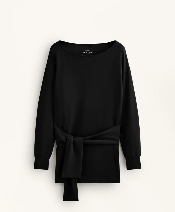 Langes Soft Touch-Sweatshirt aus Modal mit Knotendetail Langes Soft Touch-Sweatshirt aus Modal mit Knotendetail
