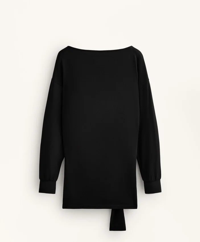 Langes Soft Touch-Sweatshirt aus Modal mit Knotendetail Langes Soft Touch-Sweatshirt aus Modal mit Knotendetail