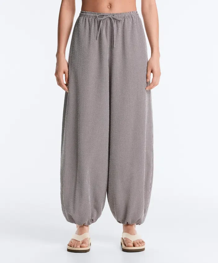 Maxi-Bloomer-Hose aus Lyocell-Mischung mit Vichy-Karomuster Maxi-Bloomer-Hose aus Lyocell-Mischung mit Vichy-Karomuster