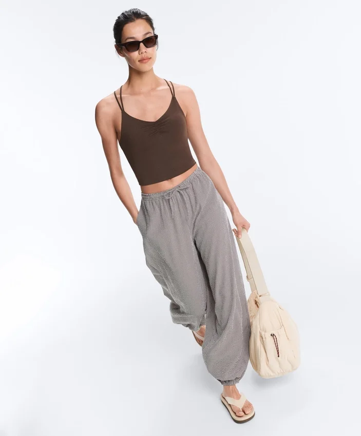 Maxi-Bloomer-Hose aus Lyocell-Mischung mit Vichy-Karomuster Maxi-Bloomer-Hose aus Lyocell-Mischung mit Vichy-Karomuster
