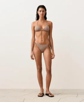 Bikinis-Slips mit mittlerer Bedeckung, Metallic-Faden-Mini-Print und Bändern
