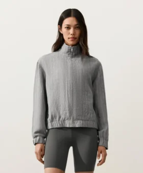 Nadelstreifen-Jacke aus 100 % Leinen mit Stehkragen Nadelstreifen-Jacke aus 100 % Leinen mit Stehkragen