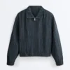 Nadelstreifen-Jacke aus 100 % Leinen mit Stehkragen
