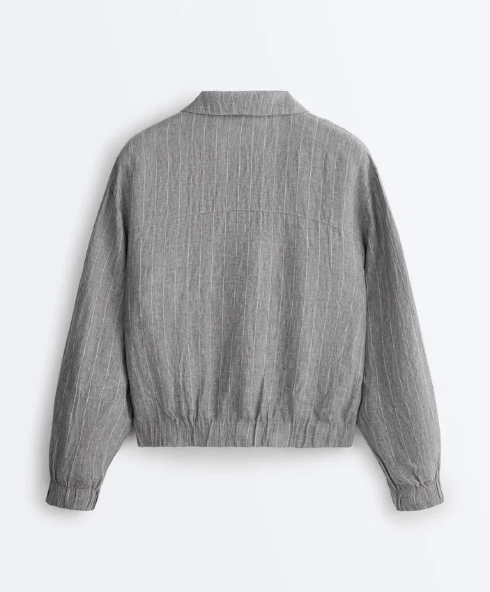 Nadelstreifen-Jacke aus 100 % Leinen mit Stehkragen Nadelstreifen-Jacke aus 100 % Leinen mit Stehkragen