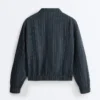 Nadelstreifen-Jacke aus 100 % Leinen mit Stehkragen
