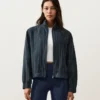 Nadelstreifen-Jacke aus 100 % Leinen mit Stehkragen