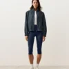 Nadelstreifen-Jacke aus 100 % Leinen mit Stehkragen