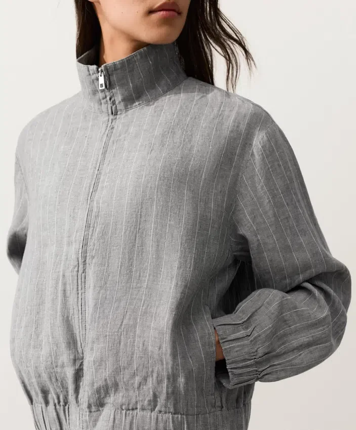 Nadelstreifen-Jacke aus 100 % Leinen mit Stehkragen Nadelstreifen-Jacke aus 100 % Leinen mit Stehkragen