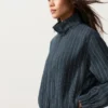 Nadelstreifen-Jacke aus 100 % Leinen mit Stehkragen