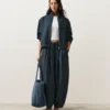 Nadelstreifen-Jacke aus 100 % Leinen mit Stehkragen