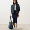 Nadelstreifen-Jacke aus 100 % Leinen mit Stehkragen