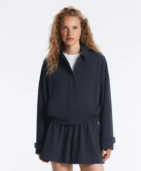 Nadelstreifen-Piqué-Jacke mit Rollkragen und Baumwolle
