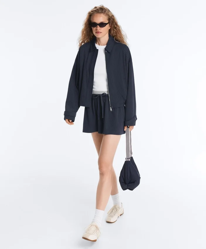 Nadelstreifen-Shorts aus Baumwollpiqué Nadelstreifen-Shorts aus Baumwollpiqué