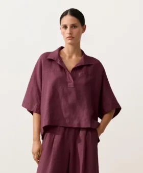 Oversize-Hemd mit kurzen Ärmeln aus 100 % Leinen