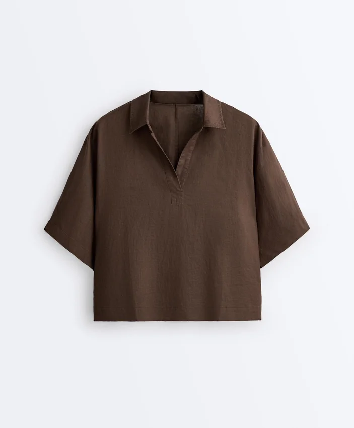 Oversize-Hemd mit kurzen Ärmeln aus 100 % Leinen Oversize-Hemd mit kurzen Ärmeln aus 100 % Leinen