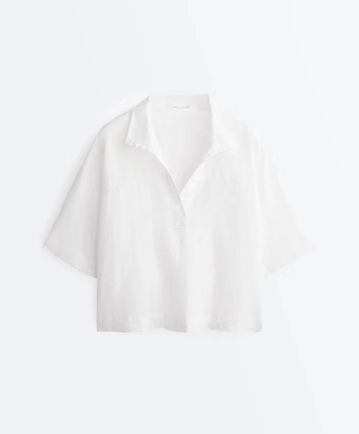 Oversize-Hemd mit kurzen Ärmeln aus 100 % Leinen Oversize-Hemd mit kurzen Ärmeln aus 100 % Leinen