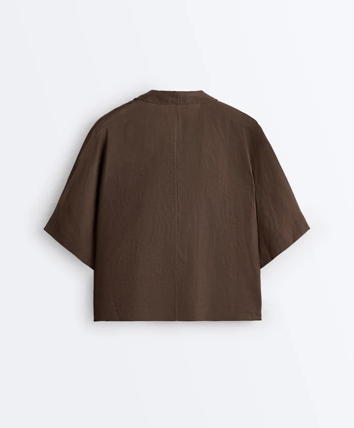 Oversize-Hemd mit kurzen Ärmeln aus 100 % Leinen Oversize-Hemd mit kurzen Ärmeln aus 100 % Leinen