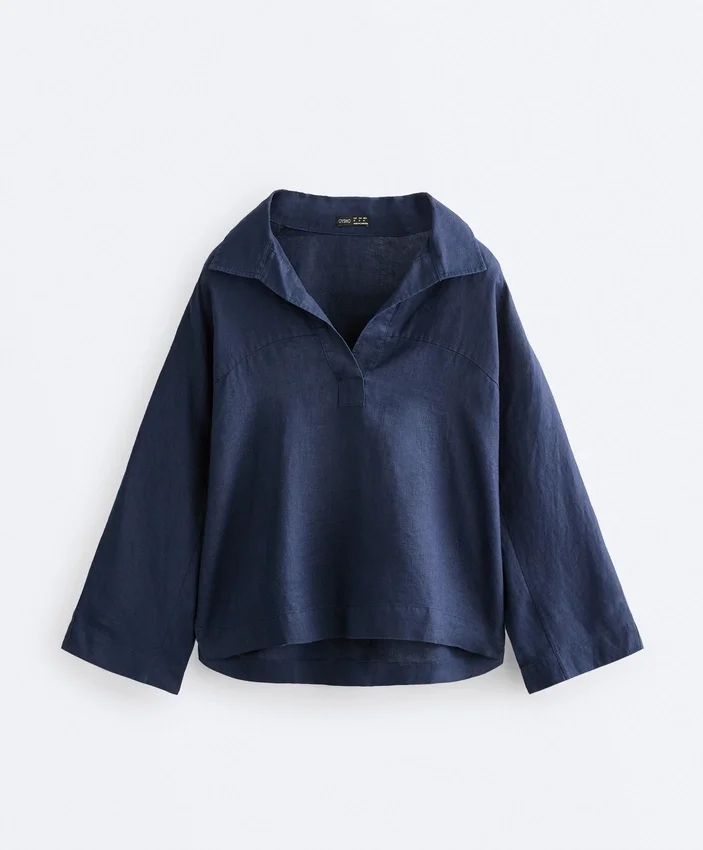 Oversize-Hemd mit langen Ärmeln aus 100 % Leinen Oversize-Hemd mit langen Ärmeln aus 100 % Leinen