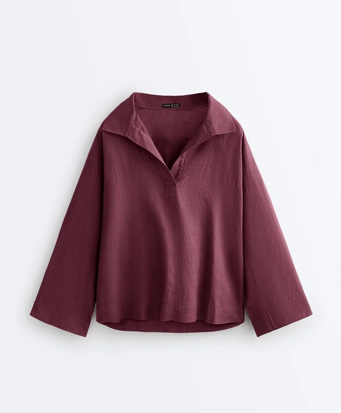 Oversize-Hemd mit langen Ärmeln aus 100 % Leinen Oversize-Hemd mit langen Ärmeln aus 100 % Leinen