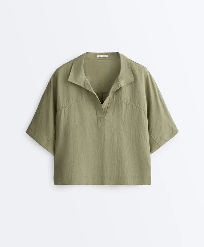 Oversize-Shirt aus 100 % Leinen mit kurzen Ärmeln Oversize-Shirt aus 100 % Leinen mit kurzen Ärmeln