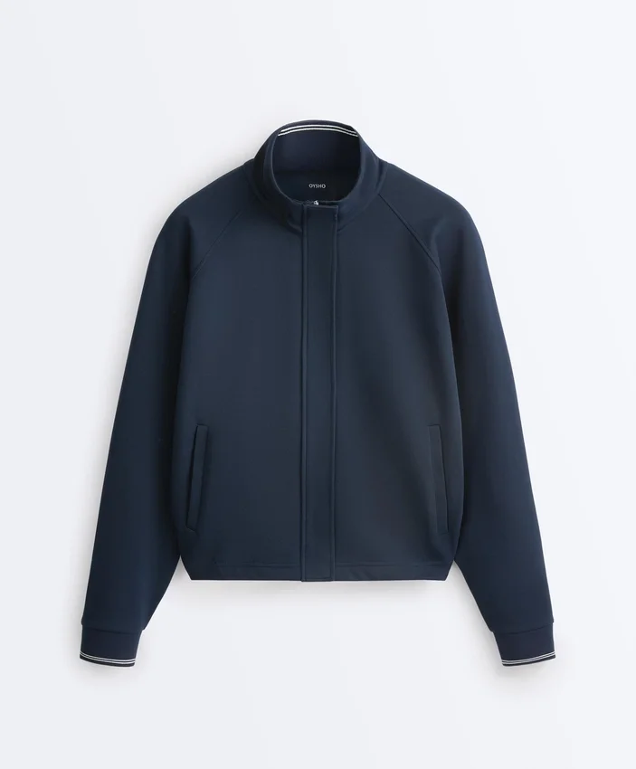 Piqué-Jacke mit kontrastierender Paspelierung aus Baumwolle Piqué-Jacke mit kontrastierender Paspelierung aus Baumwolle