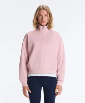 Piqué-Sweatshirt mit hohem Kragen und Reißverschluss aus Baumwolle