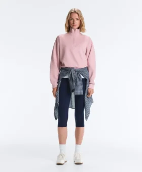 Piqué-Sweatshirt mit hohem Kragen und Reißverschluss aus Baumwolle