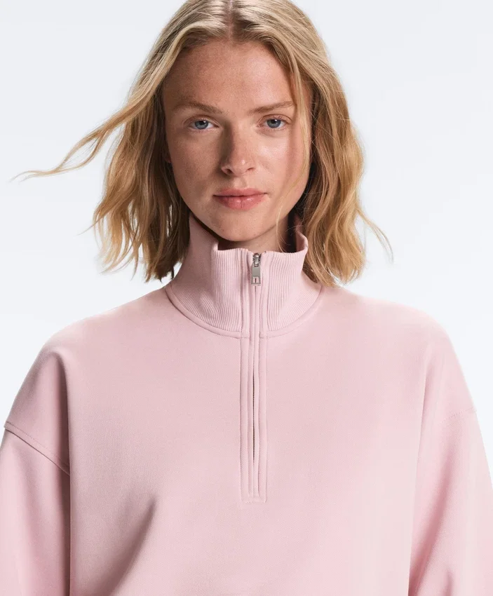 Piqué-Sweatshirt mit hohem Kragen und Reißverschluss aus Baumwolle Piqué-Sweatshirt mit hohem Kragen und Reißverschluss aus Baumwolle