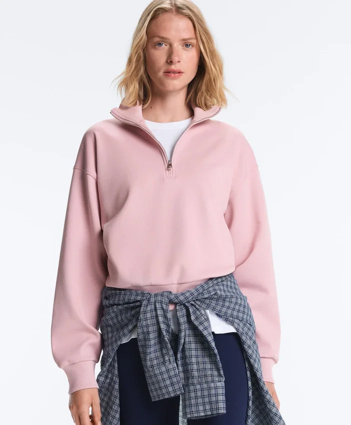 Piqué-Sweatshirt mit hohem Kragen und Reißverschluss aus Baumwolle Piqué-Sweatshirt mit hohem Kragen und Reißverschluss aus Baumwolle