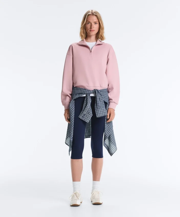 Piqué-Sweatshirt mit hohem Kragen und Reißverschluss aus Baumwolle Piqué-Sweatshirt mit hohem Kragen und Reißverschluss aus Baumwolle