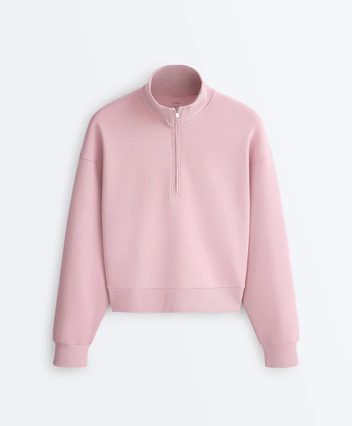 Piqué-Sweatshirt mit hohem Kragen und Reißverschluss aus Baumwolle Piqué-Sweatshirt mit hohem Kragen und Reißverschluss aus Baumwolle