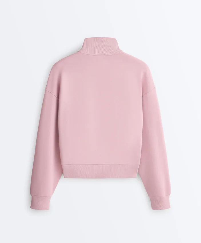 Piqué-Sweatshirt mit hohem Kragen und Reißverschluss aus Baumwolle Piqué-Sweatshirt mit hohem Kragen und Reißverschluss aus Baumwolle