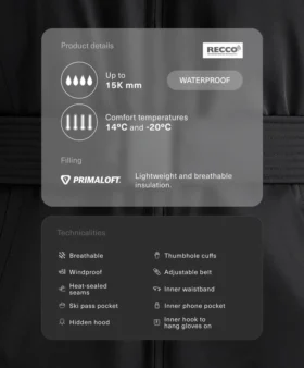 Primaloft® Ski wasserdichte, wattierte Jacke