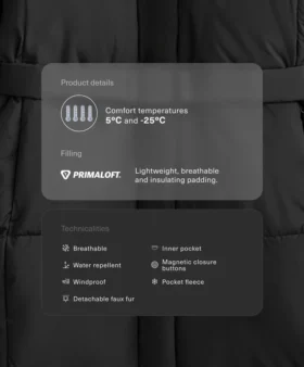 Primaloft® wasserabweisende, lange, wattierte Jacke