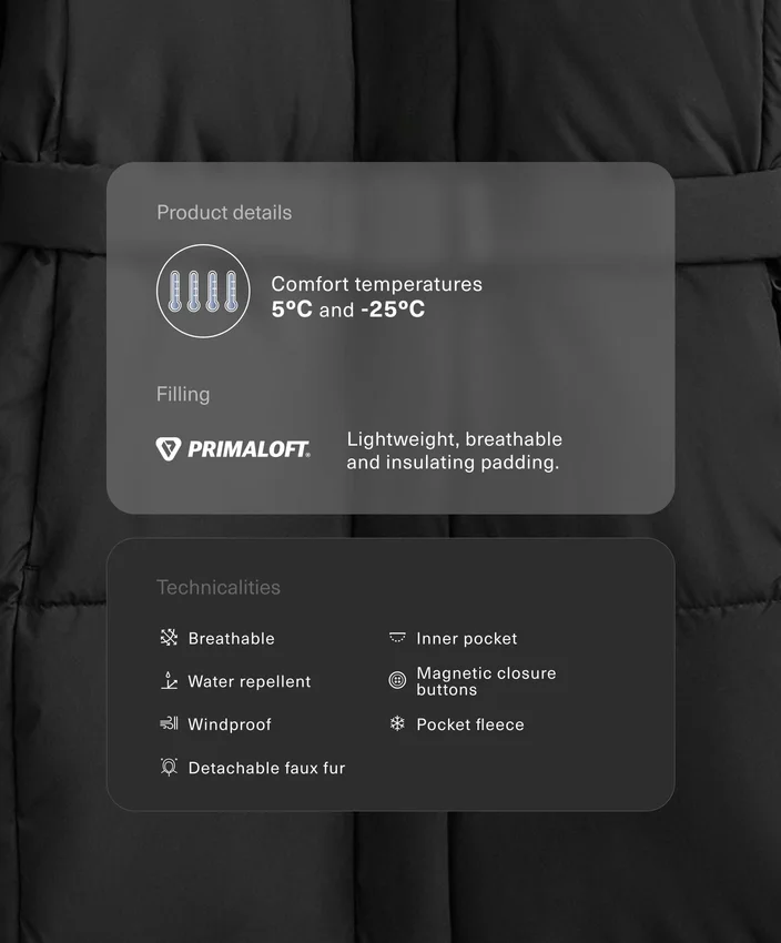 Primaloft® wasserabweisende, lange, wattierte Jacke Primaloft® wasserabweisende, lange, wattierte Jacke
