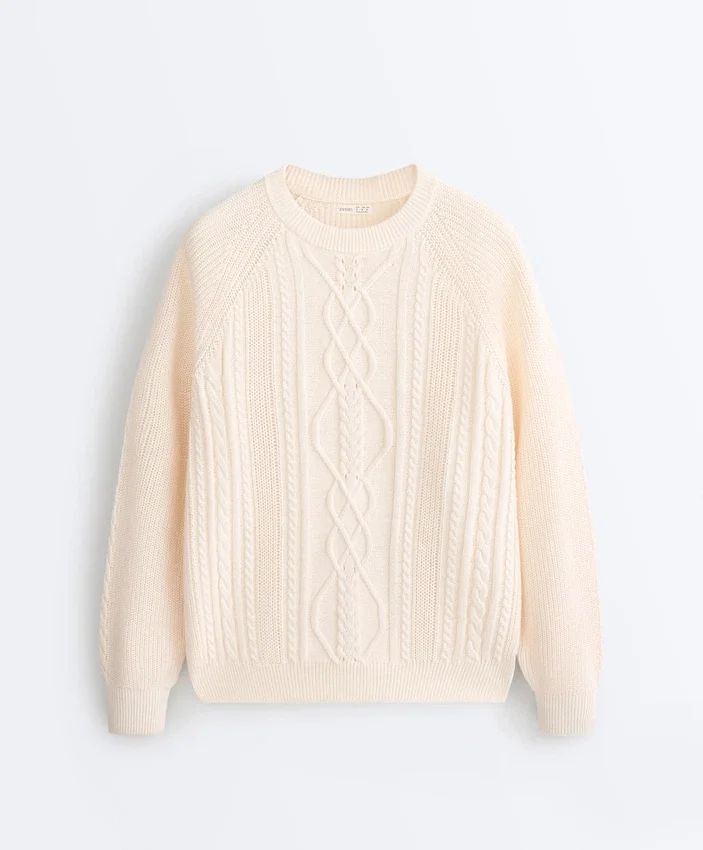 Pullover aus 100 % Baumwolle mit Zopfmuster Pullover aus 100 % Baumwolle mit Zopfmuster