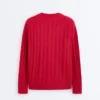 Pullover aus 100 % Baumwolle mit Zopfmuster und V-Ausschnitt Pullover aus 100 % Baumwolle mit Zopfmuster und V-Ausschnitt