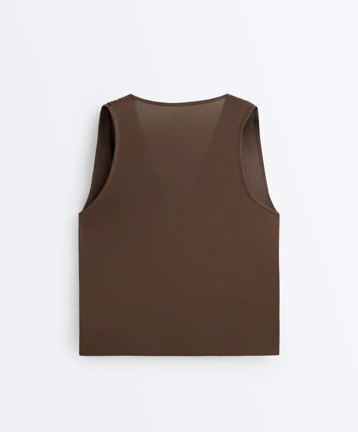 Ärmelloses T-Shirt aus Modal-Mischung mit gekreuztem Ausschnitt Ärmelloses T-Shirt aus Modal-Mischung mit gekreuztem Ausschnitt
