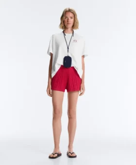 Shorts aus gewaschenem Strick mit Zopfmuster Shorts aus gewaschenem Strick mit Zopfmuster
